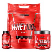 Whey 100% Pure Protein Concentrado Refil - 900g + Ômega 3 + Glutamina - 300g - Integralmédica