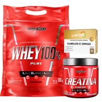 Whey 100% Pure Whey Protein Concentrado 900g Refil + Creatina 300g Integralmédica + Cabelos e Unhas