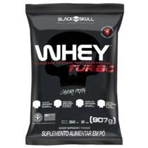 Whey Chocolate Concentrado TURBO p/ Ganho de Massa Muscular Black Skull 907G Refil