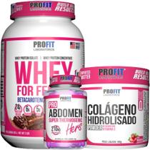 Whey Feminino 907g + Termogênico Pro Abdomen Hers 60 Cápsulas + Colágeno Hidrolisado 300g - Profit