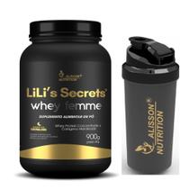 Whey femme concentrado Morango + Colágeno Hidrolisado 900g + Coqueteleira - Lilis Secret