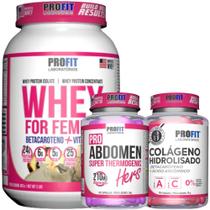 Whey For Feminy 907g + Termogênico Pro Abdomen Hers 60 Caps + Colágeno Hidrolisado 150 Caps - Profit