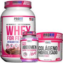 Whey For Feminy 907g + Termogênico Pro Abdomen Hers 60 Cápsulas + Colágeno Hidrolisado 150g - Profit