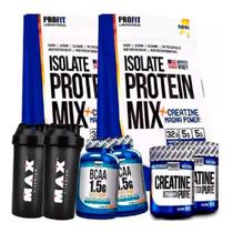 Whey Isolado Profit 900g 2Un + 2 Bcaa 2 Creatina 2 Shaker