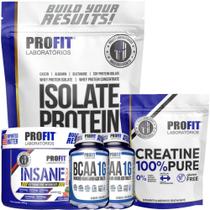 Whey Isolate 900g + Pré Treino Insane Explosion 200g + Creatina Pura 250g + 2x Bcaa 60 Tabs - Profit