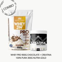 Whey Pro Chocolate 900g + Creatina 300g Nutra Gold Combo Suplemento