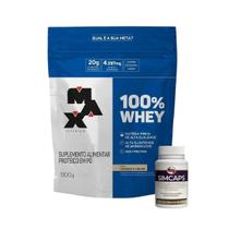 Whey Protein 100% Concentrado 900g Diversos Sabores - Max Titanium + Dose Vitafor Diversas Opcional