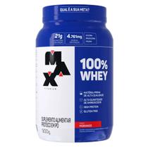 Whey Protein 100% Concentrado Morango 21g de Proteína 900g Max Titanium Whey Protein 100% Concentrado Morango 21g de Proteína 900g Max Titanium