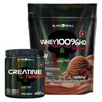 Whey Protein 100 HD Refil Black Skull Isolado Hidrolisado Concentrado E Creatine Black Skull Creatina TURBO Monohidratada Pura 300g