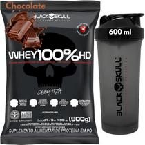 Whey Protein 100% HD REFIL + Coqueteleira 600ml - Kit Black Skull Whey Isolado Concentrado Hidrolisado + Shakeira 600ml
