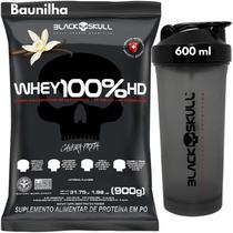 Whey Protein 100% HD REFIL + Coqueteleira 600ml - Kit Black Skull Whey Isolado Concentrado Hidrolisado + Shakeira 600ml