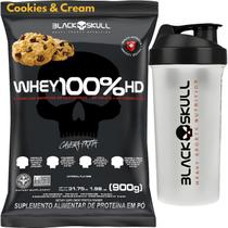 Whey Protein 100% HD REFIL + Coqueteleira 600ml - Kit Black Skull Whey Isolado Concentrado Hidrolisado + Shakeira 600ml