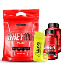Whey Protein 100% Pure Concentrado 900g- Integralmediica (Refil)+2x Ômega 3 - 60 Cápsula +Coqueteleira 700 ml