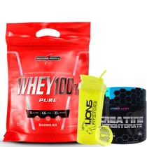 Whey Protein 100% Pure Concentrado 900g Refil Integralmedica + Creatina 100 % Pura 300g Under Labz + Coqueteleira Cor So