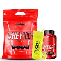 Whey Protein 100% Pure Concentrado 900g Refil Integralmedica + Omega 3 60 Caps Integralmedica + Coqueteleira Cor Sortida