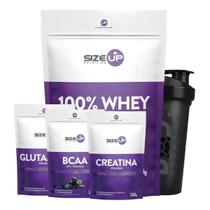 Whey Protein 100% Pure + Creatina + Bcaa Drink + Glutamina + Brinde - Size Up (chocolate + Bcaa Acai)