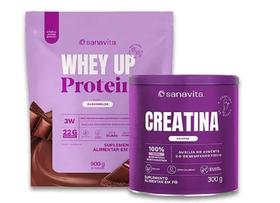 Whey Protein 3 W UP Sabor Chocolate Belga Sachê de 900g + Creatina 100% Pura de 300g-kit Sanavita