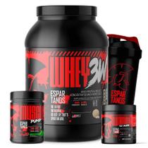 Whey Protein 3w 900g + Pré Treino Muscle Pump Limao 300g + Glutamina 100% Pure + Shaker - Espartanos