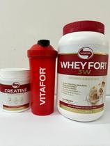 Whey Protein 3W Fort Pote de 900g Sabor Paçoca e Creatina (Creatine)de 300g -Vitafor -Combo