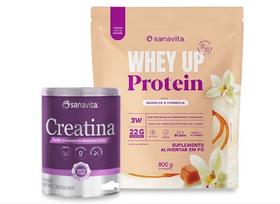 Whey Protein 3W UP Sabor Baunilha e Caramelo Sachê de 900 g + Creatina 100% Pura 300g-Kit Sanavita