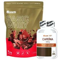 Whey Protein Basic 1Kg + Cafeína Pura 200mg 120 Caps Growth