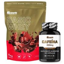 Whey Protein Basic 1Kg + Cafeína Pura 200mg 60 Caps Growth
