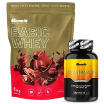 Whey Protein Basic 1Kg + Vitamina D 75 Caps Growth