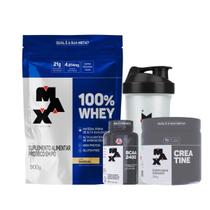 Whey Protein Concentrado Baunilha 900g Mix + Creatina Bcaa + Coqueteleira 700ml Max Titanium Whey Protein Concentrado Baunilha 900g Mix + Creatina Bcaa + Coqueteleira 700ml Max Titanium