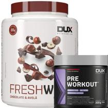 Whey Protein DUX Fresh Whey Chocolate Belga 450gr E Pré Treino Pre Workout 300gr - Kit Energia e Massa