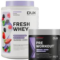 Whey Protein DUX Fresh Whey Frutas Vermelhas 900gr E Pré Treino Pre Workout 300gr - Kit Energia e Massa
