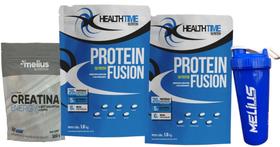 Whey Protein Fusion 3w 1,8kg 2x (3,6kg)+creatina 300g+ COQUETELEIRA 700 ML - HEALTH TIME