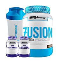 Whey Protein Fusion 900G Chocolate Creatina Glutamina Shaker