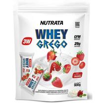 Whey Protein Grego 3W 900G Refil Nutrata 22 Doses Morango