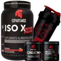 Whey Protein ISO X, Creatina 100g, Pré Treino Limão 100g, Coqueteleira_Espartanos