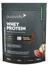 Whey protein isolado 450g puravida chocolate lingua de gato