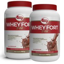 Whey Protein Isolado Whey Fort Vitafor 2 X Sabor Chocolate Concentrado Hidrolisado 900g Suplemento Alimenta