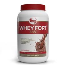 Whey Protein Isolado Whey Fort Vitafor Sabor Chocolate Concentrado Hidrolisado 900g L-Glutamina BCAA Suplemento Alimenta