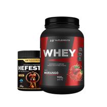 Whey protein morango 900g + pré treino hefestus blueberry