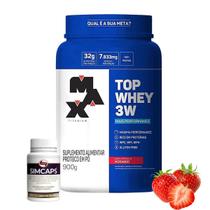 Whey Protein Top Whey 3W Mais Performance 900g Treino Wei Max Titanium + Dose Vitafor Diversas