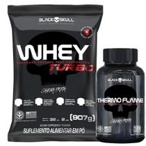 Whey Protein Turbo 907g + Thermo Flame 120 Caps Black Skull