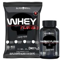 Whey Protein Turbo 907g + Thermo Flame 60 Caps Black Skull