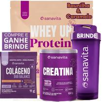 Whey Protein UP SANAVITA 3W Isolado Concentrado Hidrolisado + Creatina Monohidratada 100g + Coqueteleira - Kit Suplemento de Proteína Whey Protein UP SANAVITA 3W Isolado Concentrado Hidrolisado + Creatina Monohidratada 100g + Coqueteleira - Kit Suplemento de Proteína