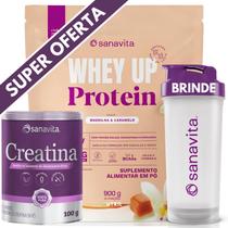 Whey Protein UP SANAVITA 3W Isolado Concentrado Hidrolisado + Creatina Monohidratada 100g + Coqueteleira - Kit Suplemento de Proteína