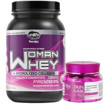 WHEY PROTEIN WOMAN com Colágeno Sabor Chocolate + Suplemento Cabelo Pele e Unha com Biotina e Silício