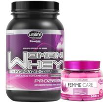 WHEY PROTEIN WOMAN com Colágeno Sabor Morango 900g + Colágeno Verisol Peptídeos Skin Care