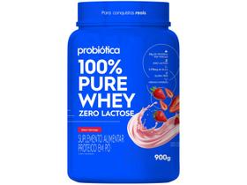 Whey sem lactose 100% pure zero 0 lactose 900g morango probiotica