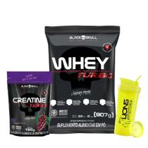 Whey Turbo 900g Black Skull + Creatina Turbo Refil 150g Uva + Coqueteleira 700ml Personalizada Cor Sortida