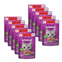 Whiskas Sache Gatos Adultos Sabor Carne 85g 10 unid Ração Úmida