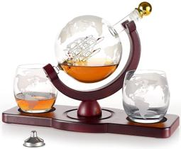 Whiskey Decanter Globe Set Oaksea com 2 copos de presente de Natal