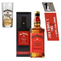 Whisky Jack Daniel's Fire 1000 Ml Com Selo Original E Caixa + Copo Long Drink Vidro 330 Ml
